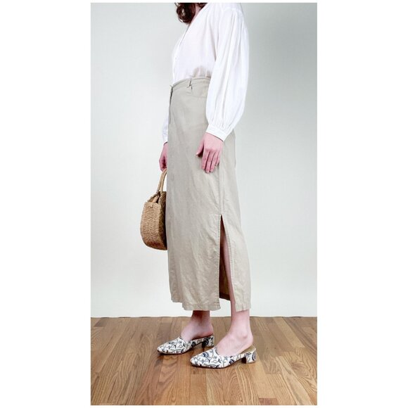 Vintage Linen High or Low Rise Maxi Skirt Straight Column Fit 90s Y2K Euro Girl - Picture 6 of 10
